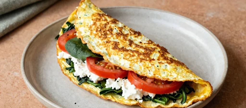 Wrap de omelete com espinafre e tomate